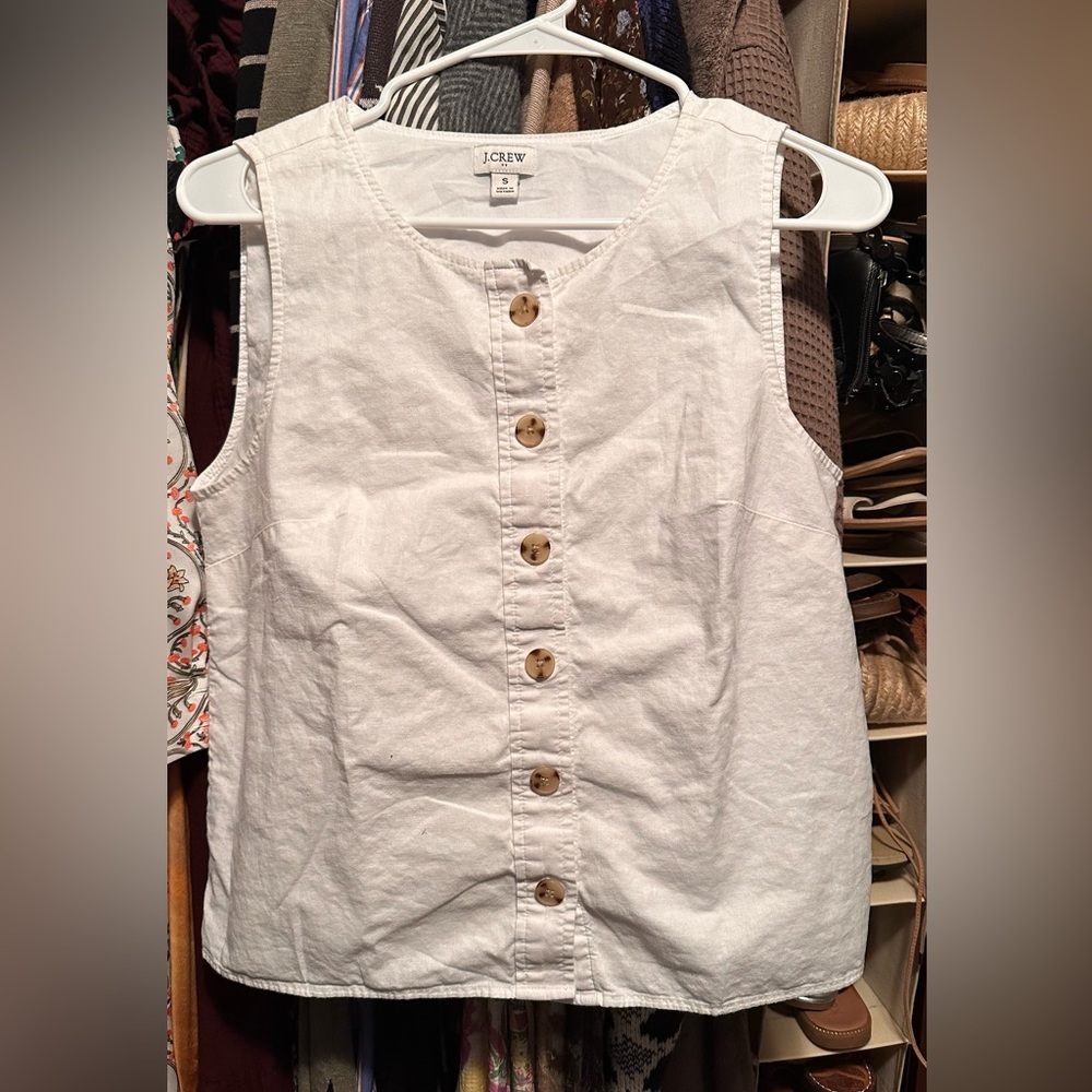 J. Crew White Button-Front Linen-Blend Tank